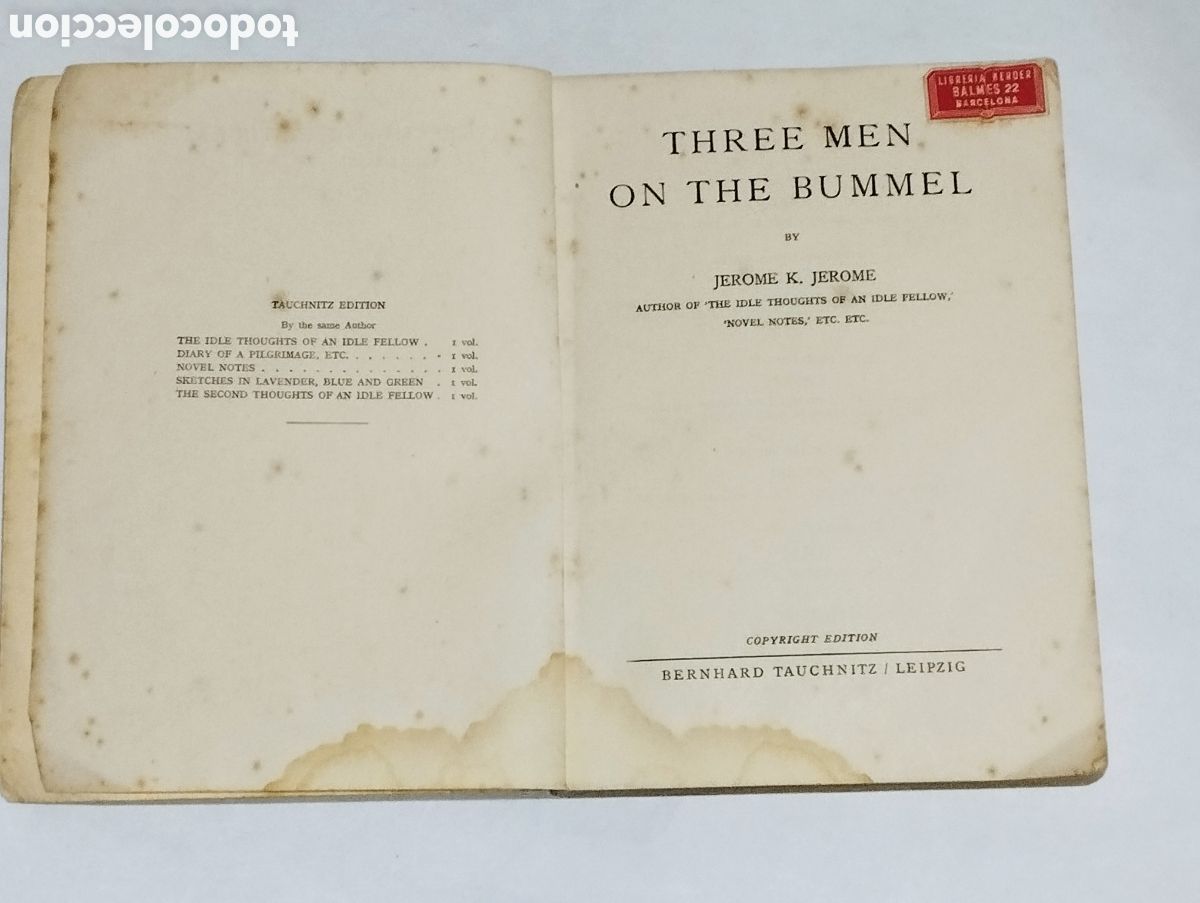 Libros: Three Men on the Bummel &ndash; Jerome K. Jerome &ndash; 1934 &ndash; Tauchnitz - Foto 2