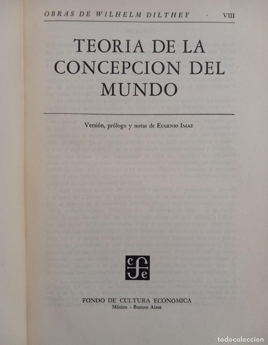 Libros: Teor&iacute;a de la concepci&oacute;n del mundo. - DILTHEY, Wilhelm: - Foto 2
