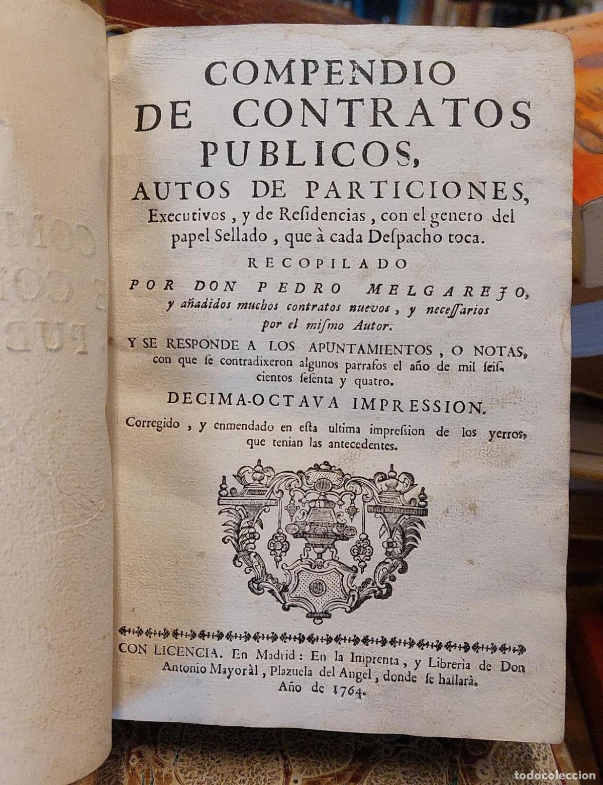 Libros: COMPENDIO DE CONTRATOS PUBLICOS, AUTOS DE PARTICIONES, EXECUTIVOS Y DE RESIDENCIAS, con el g&eacute;nero d - Foto 2