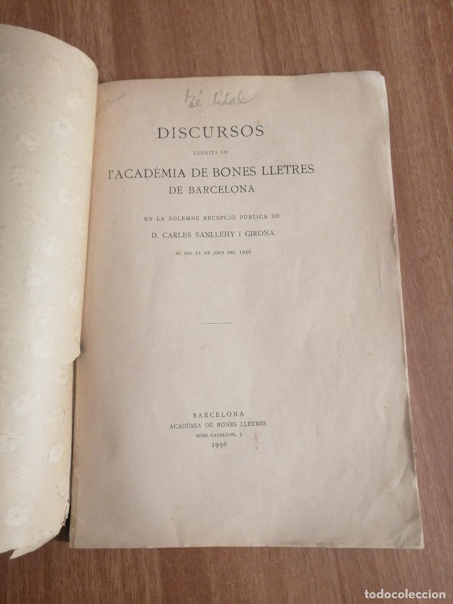 Libros: DISCURSOS LLEGITS EN L`ACADEMIA DE BONES LLETRES DE BARCELONA EN LA SOLEMNE RECEPCIO PUBLICA DE D.