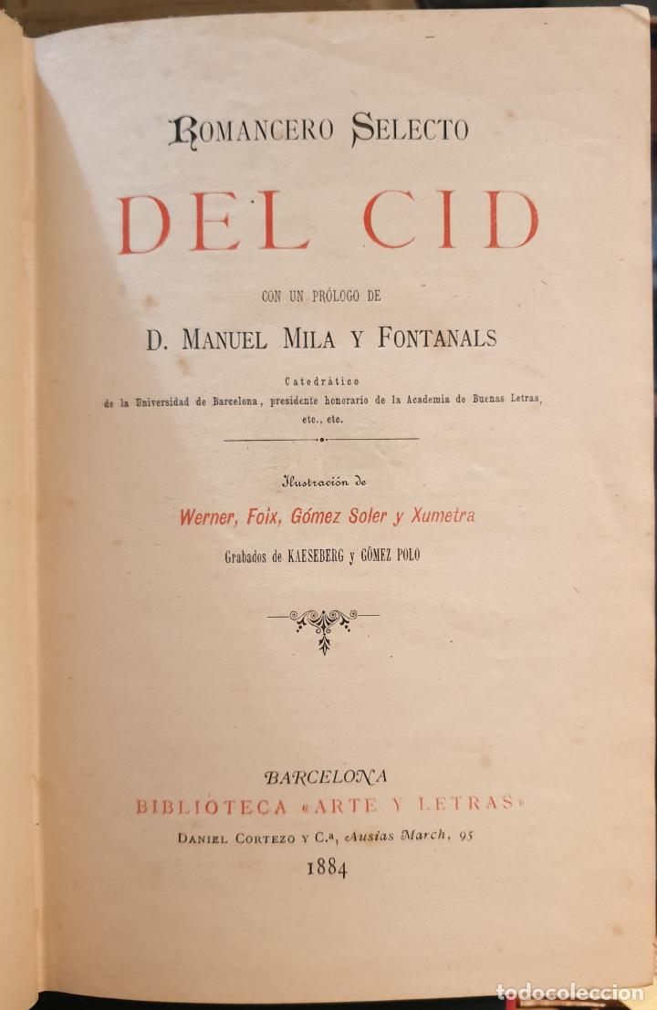 Libros: ROMANCERO SELECTO DEL CID. Con un pr&oacute;logo de D. Manuel Mila y Fontanals - Foto 2