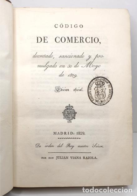 Libros: C&Oacute;DIGO DE COMERCIO. Decretado, sancionado y promulgado en 30 de Mayo de 1829. Edici&oacute;n Oficial. - Foto 2