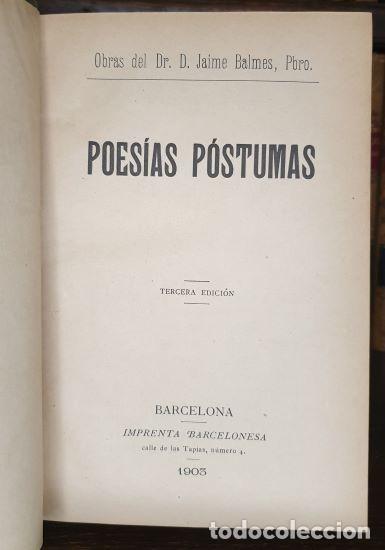 Libros: POES&Iacute;AS P&Oacute;STUMAS. - BALMES, Jaime. - Foto 1