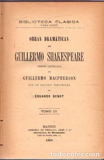 Libros: Obras dram&aacute;ticas. Tomo III - Shakespeare, Guillermo - Foto 1
