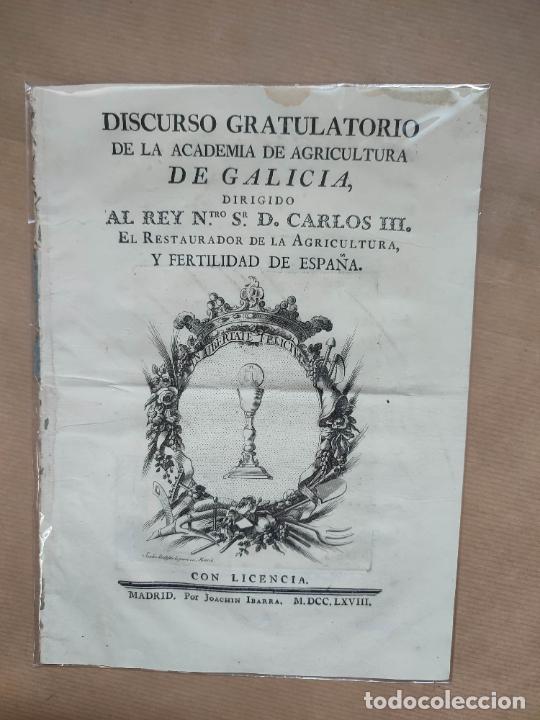 books: &rdquo;Discurso gratulatorio de la Academia de agricultura de Galicia al R. Carlos III. El restaurador de