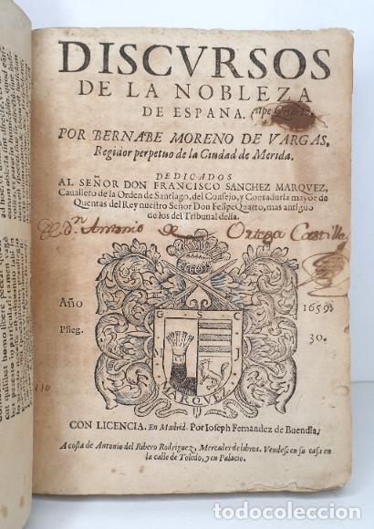 Libros: Discursos de la nobleza de Espa&ntilde;a. - MORENO DE VARGAS, Bernabe. - Foto 2
