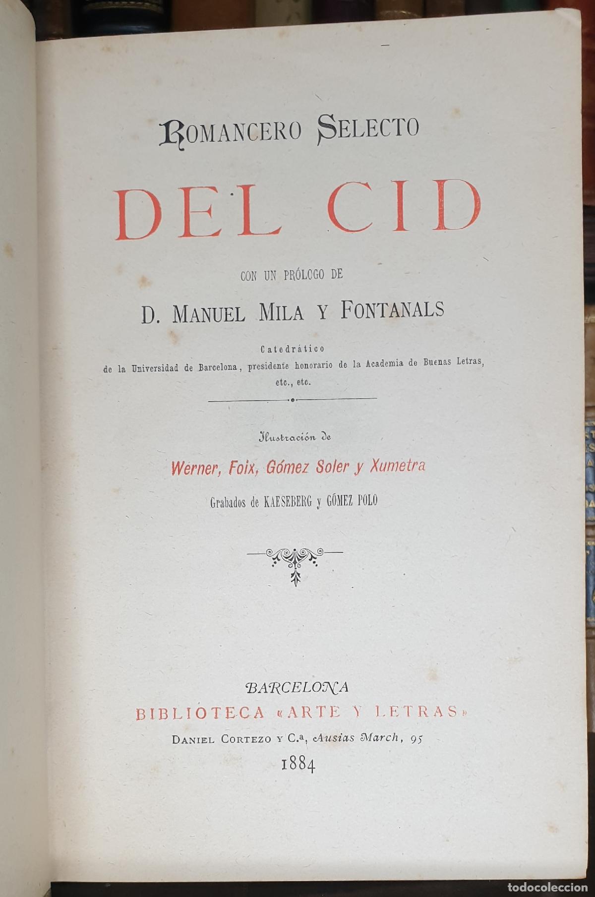 Libros: ROMANCERO SELECTO DEL CID. Con un pr&oacute;logo de D. Manuel Mila y Fontanals - Foto 3