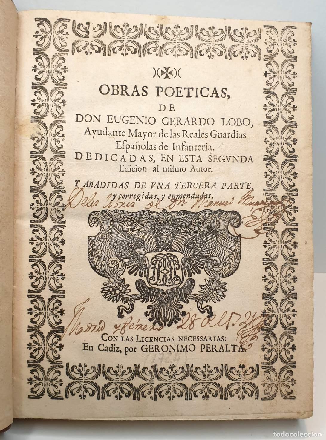 Libros: OBRAS PO&Eacute;TICAS. - LOBO, Eugenio Gerardo . - Foto 1