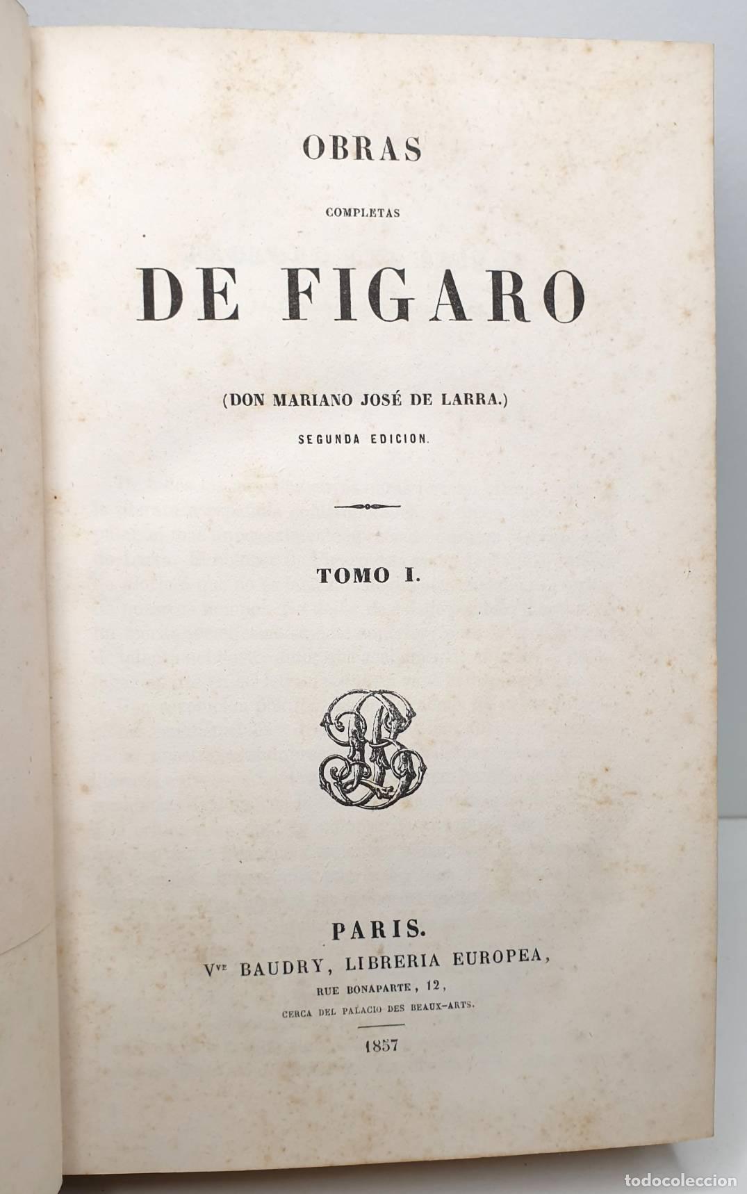 Libros: OBRAS COMPLETAS DE F&Iacute;GARO. 2 Tomos. - LARRA, Mariano Jos&eacute; de. - Foto 3