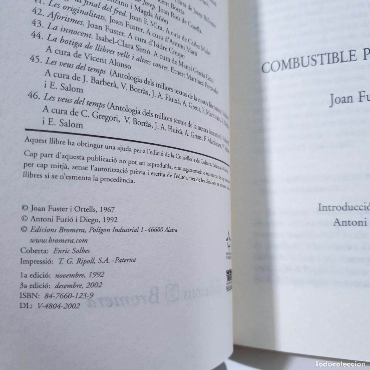 Libros: COMBUSTIBLE PER A FALLES - Joan Fuster ~ - Foto 4