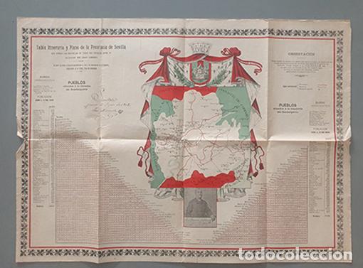 Livros em segunda m&atilde;o: Tabla Itineraria y Plano de la Provincia de Sevilla. 1902. Se&ntilde;ala las distancias de todos sus pueblo