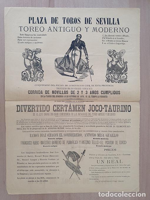 Livros em segunda m&atilde;o: [Cartel]. Plaza de Toros de Sevilla, 1879. Gran competencia de los imitadores del Toreo Antiguo y Mo