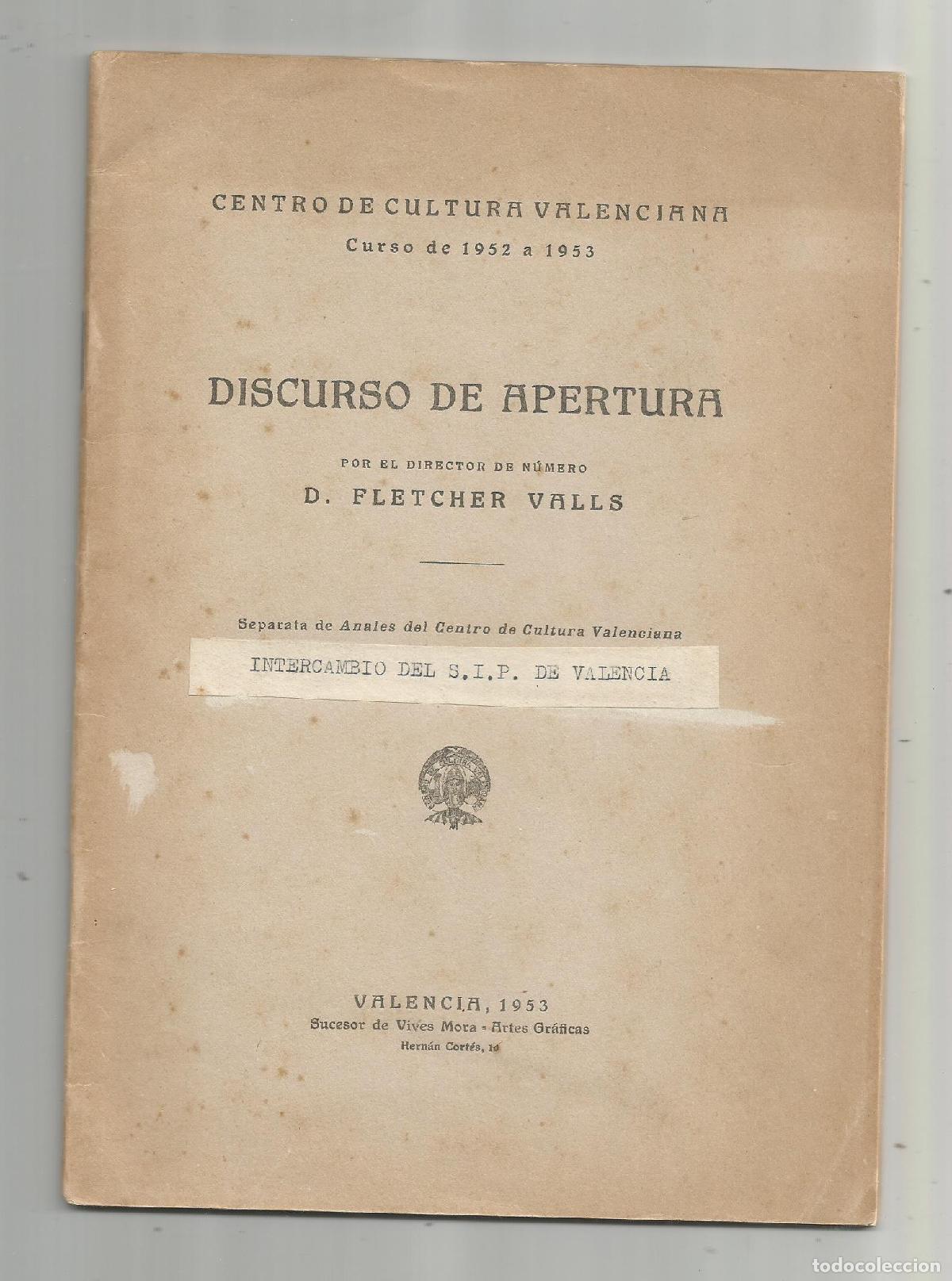 Libros: Discurso de apertura. - FLETCHER VALLS: - Foto 1
