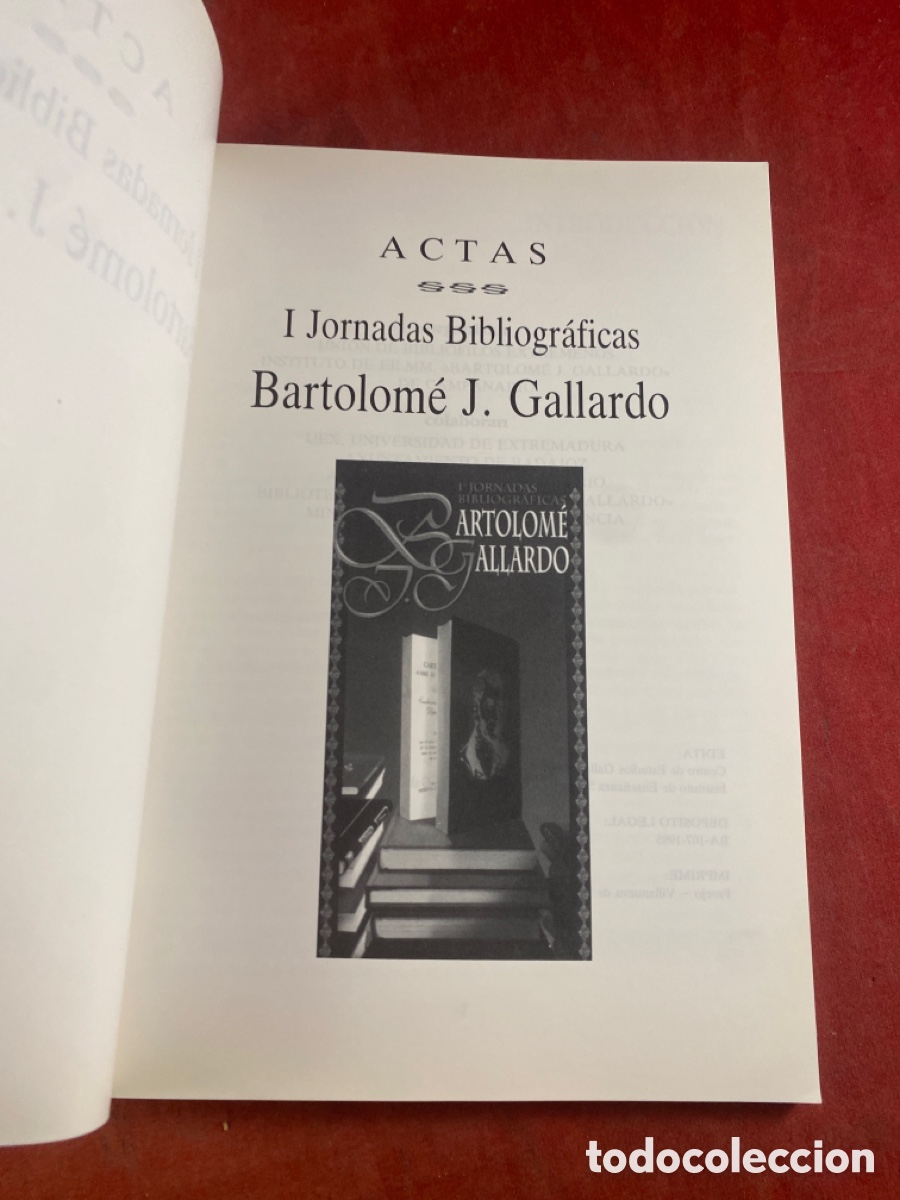 Libros: I JORNADAS BIBLIOGR&Aacute;FICAS BARTOLOM&Eacute; GALLARDO. ACTAS - Foto 2