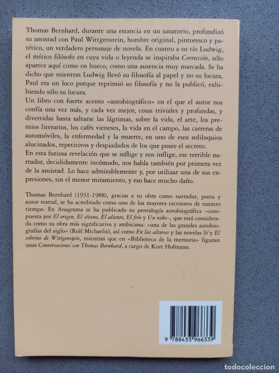 Libros: EL SOBRINO DE WITTGENSTEIN - THOMAS BERNHARD - ED. ANAGRAMA - 1988 - Foto 2