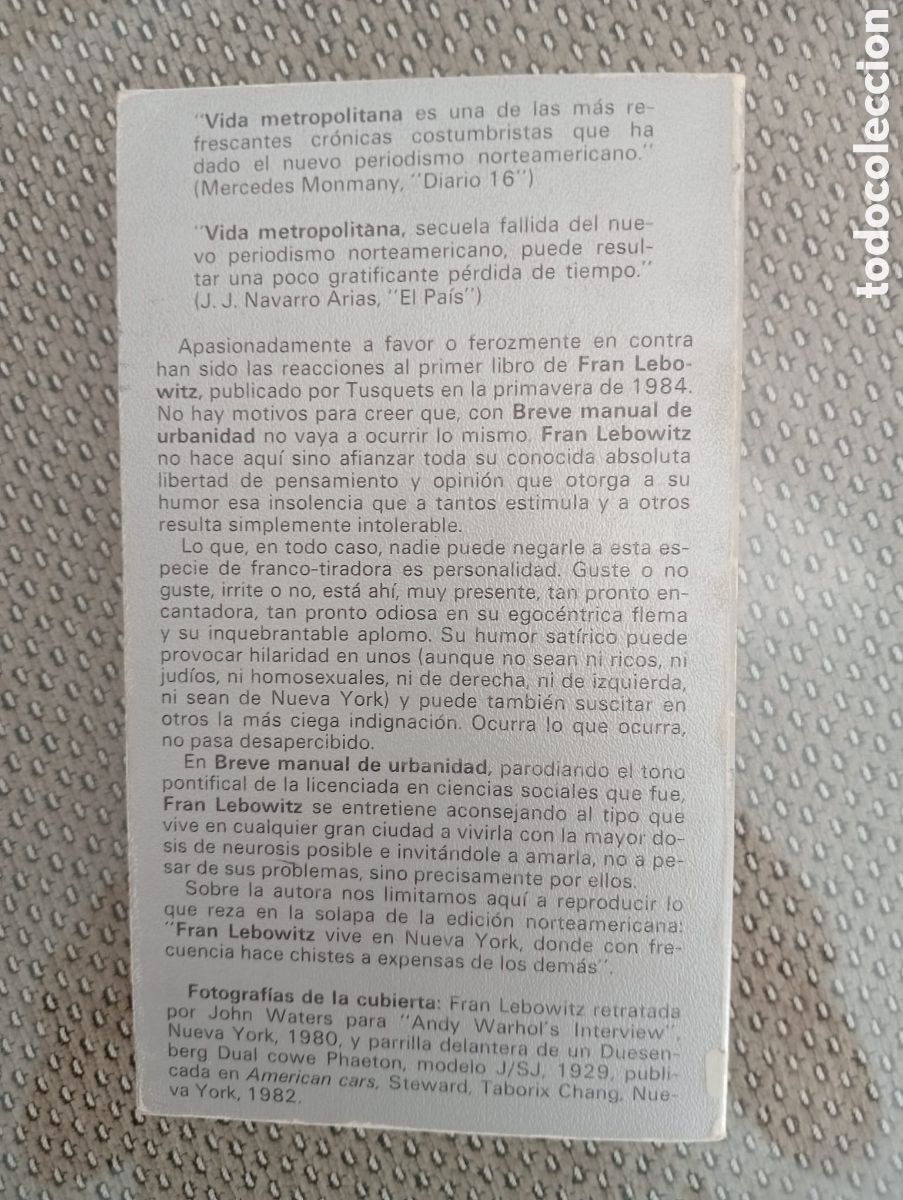 Libros: FRAN LEBOWITZ - BREVE MANUAL DE URBANIDAD - Foto 3