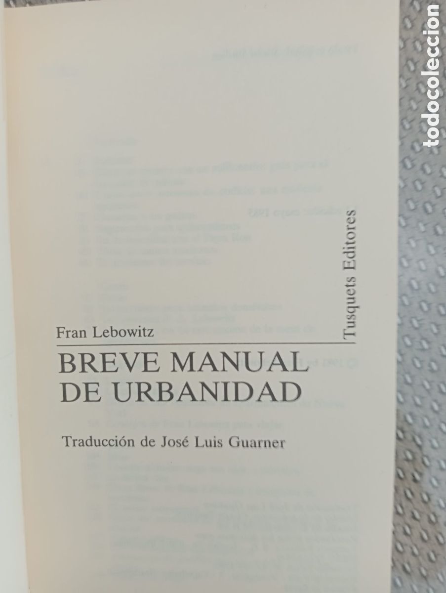 Libros: FRAN LEBOWITZ - BREVE MANUAL DE URBANIDAD - Foto 2