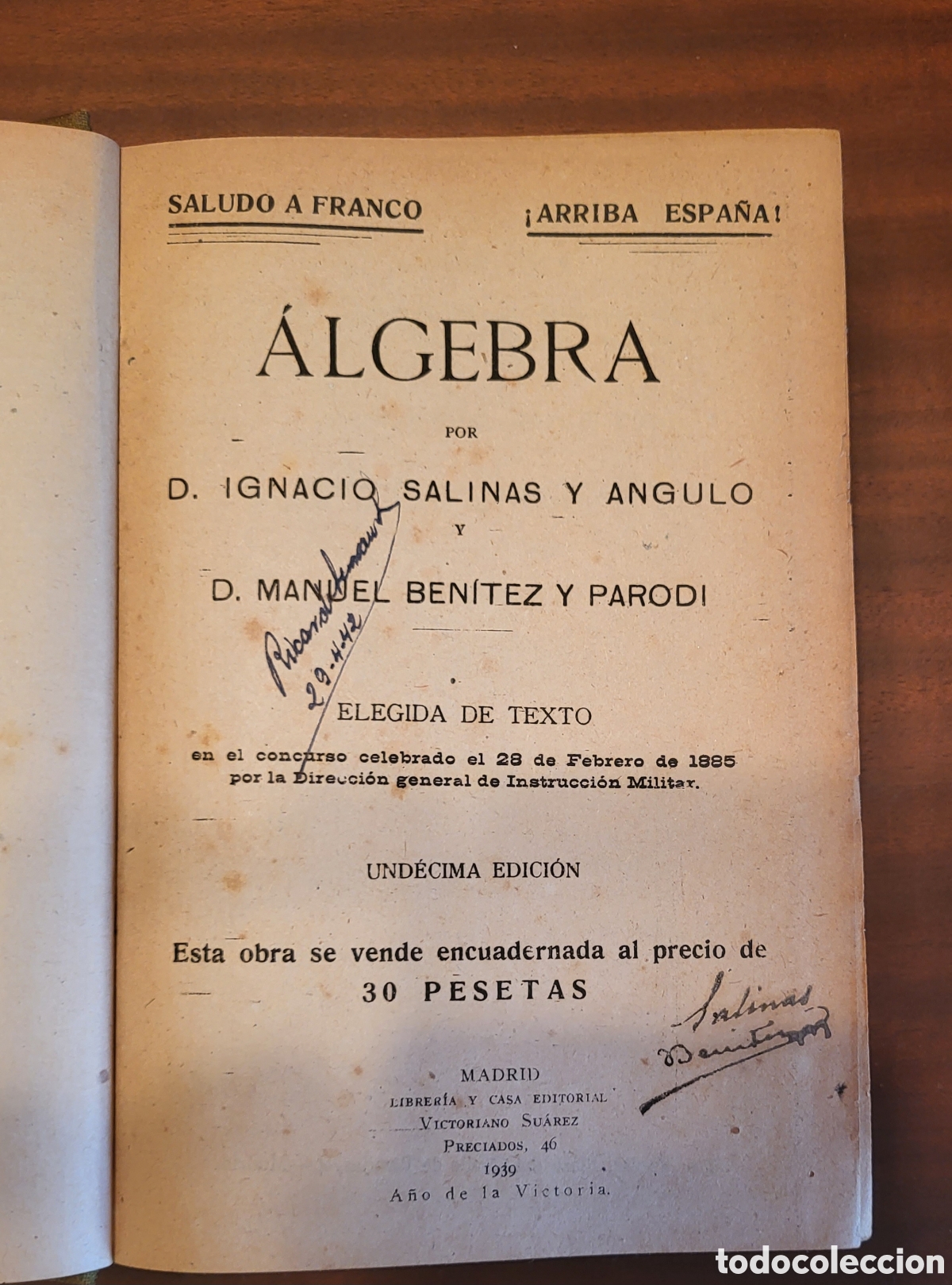 Libros: ALGEBRA [A&ntilde;o 1939]/Ignacio Salinas y Angulo, Manuel Benitez y Parodi - Foto 2