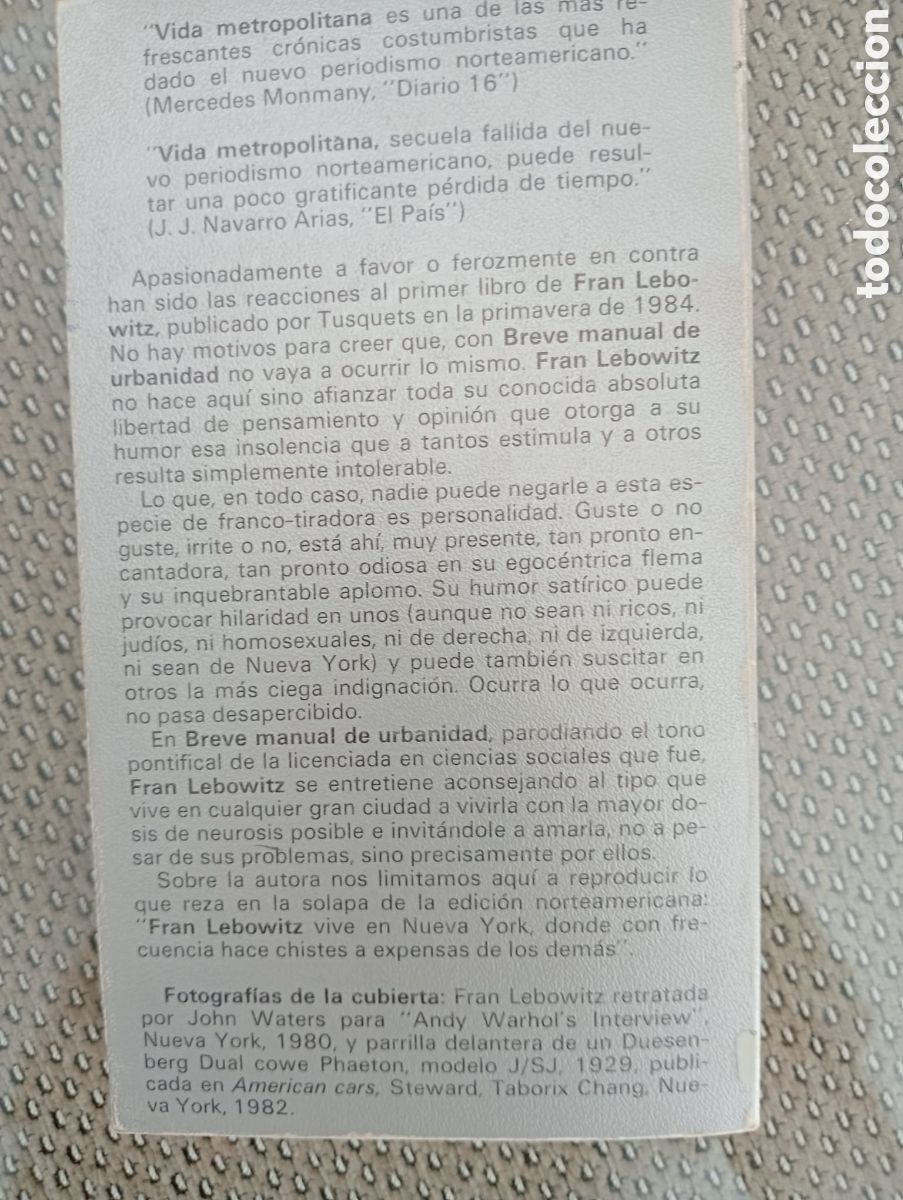 Libros: FRAN LEBOWITZ - BREVE MANUAL DE URBANIDAD - Foto 5