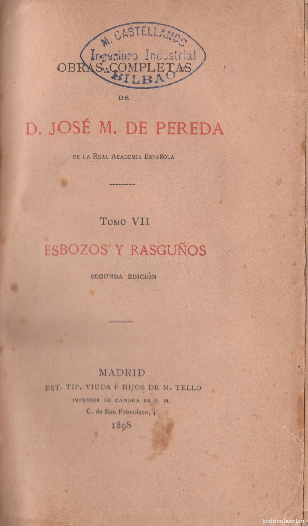Libros: Esbozos y rasgu&ntilde;os - Pereda, Jos&eacute; M. de - Foto 1