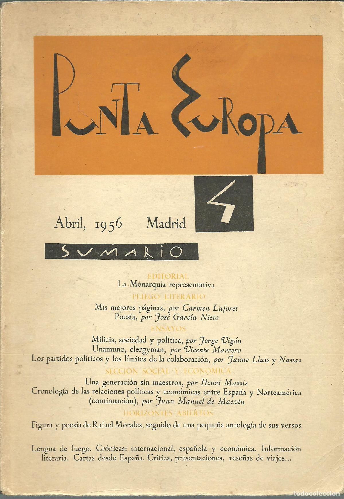Libros: PUNTA EUROPA ABRIL 1956 - VICENTE MARRERO - Foto 1
