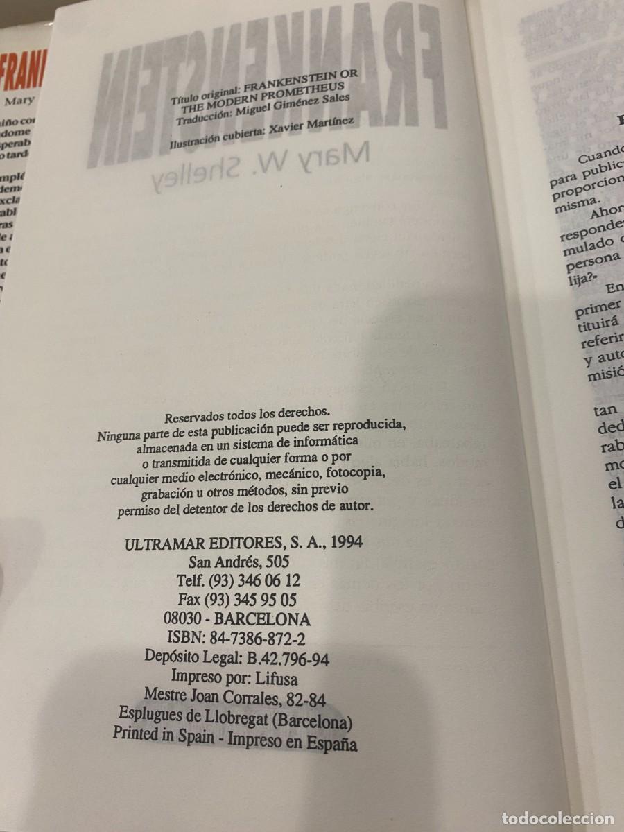 Libros: FRANKESTEIN- MARY SHELLEY. ULTRAMAR. 1994 - Foto 3