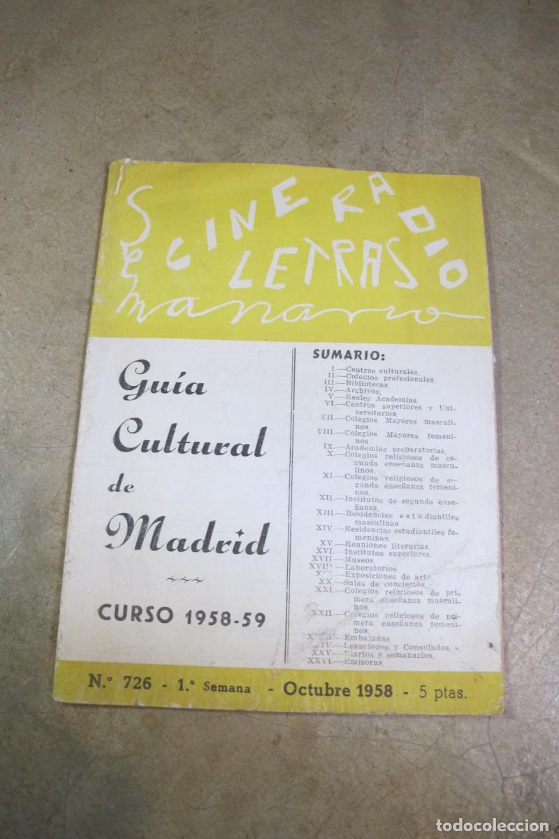 Libros: GUIA CULTURAL DE MADRID. CURSO 1858 - 59 N&ordm; 726 OCTUBRE 1958 CINE RADIO LETRAS