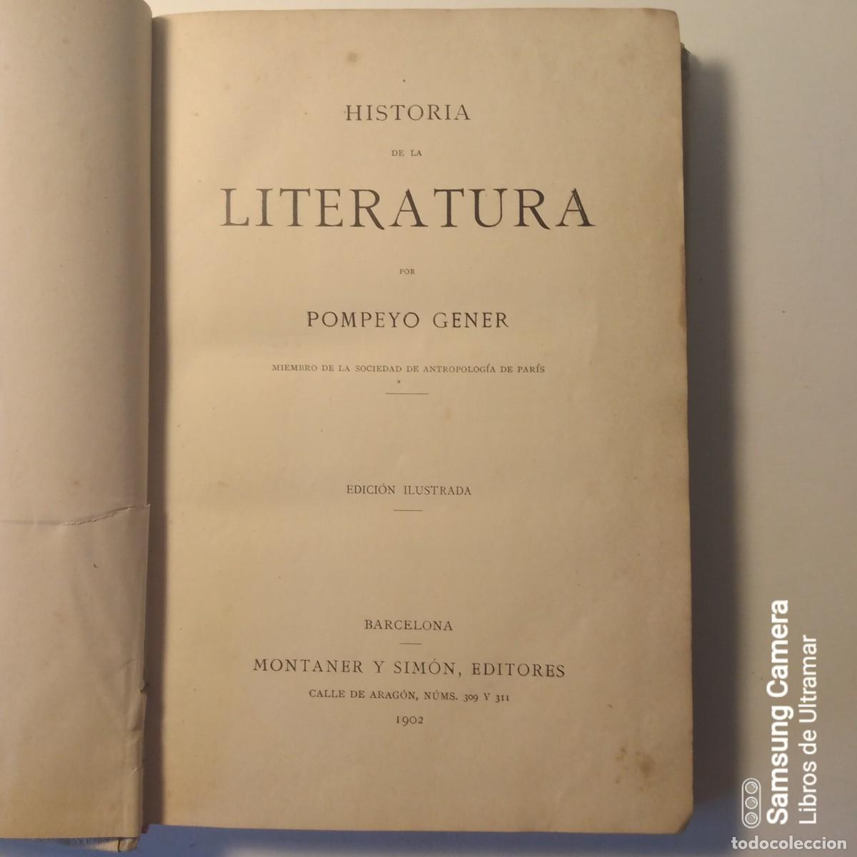 Libros: Historia de la literatura. - Gener, Pompeyo. - Foto 2