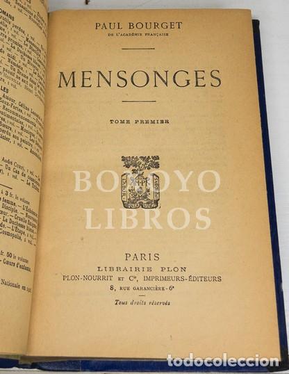 Libros: BOURGET, Paul. Mensonges. Tomes Premier et Second - Foto 2