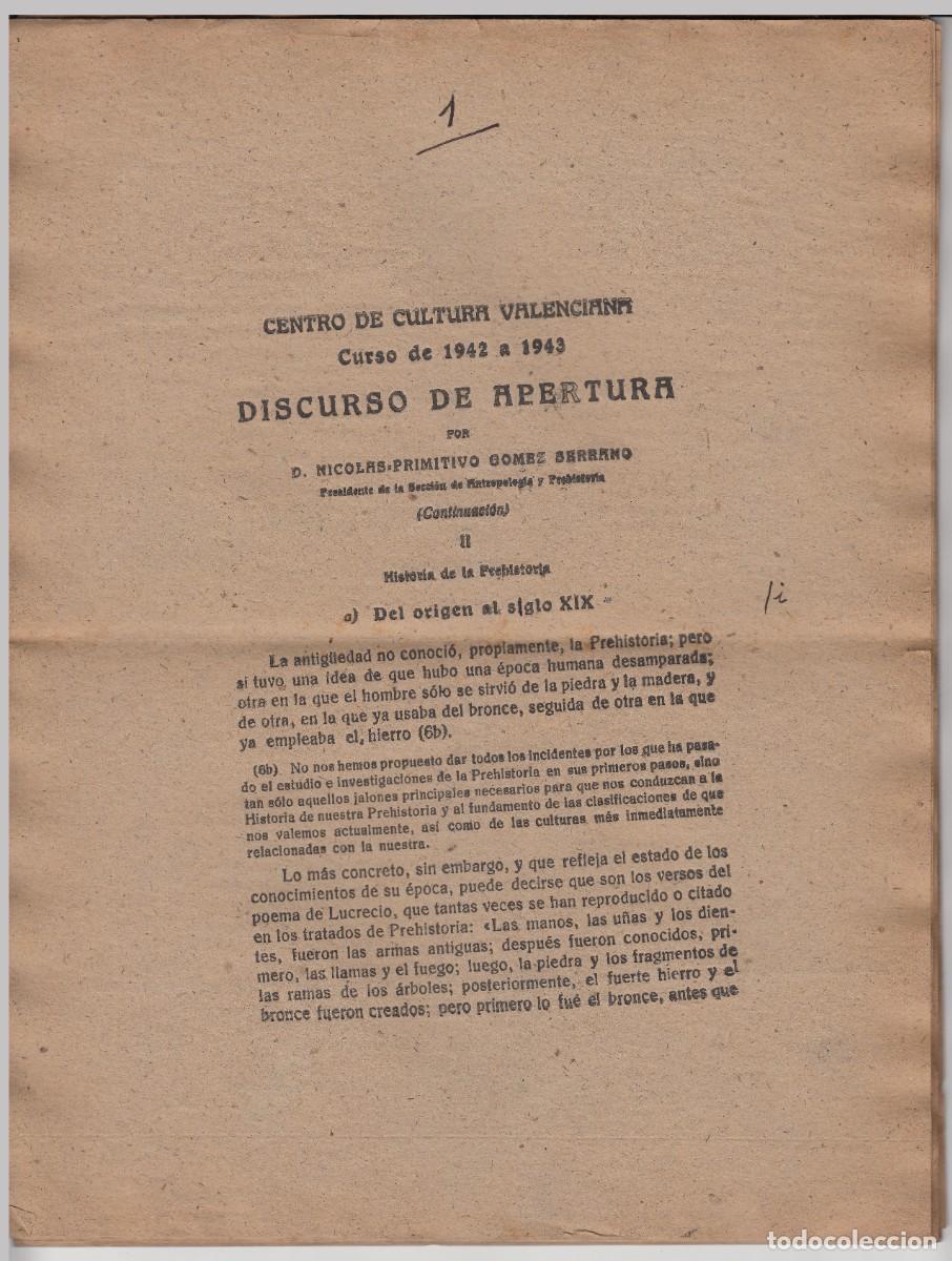 Libros: 1942 43 DISCURSO NICOLAS PRIMITIVO GOMEZ SERRANO CENTRO CULTURA VALENCIANA 2&ordf; PRUEBA IMPRENTA
