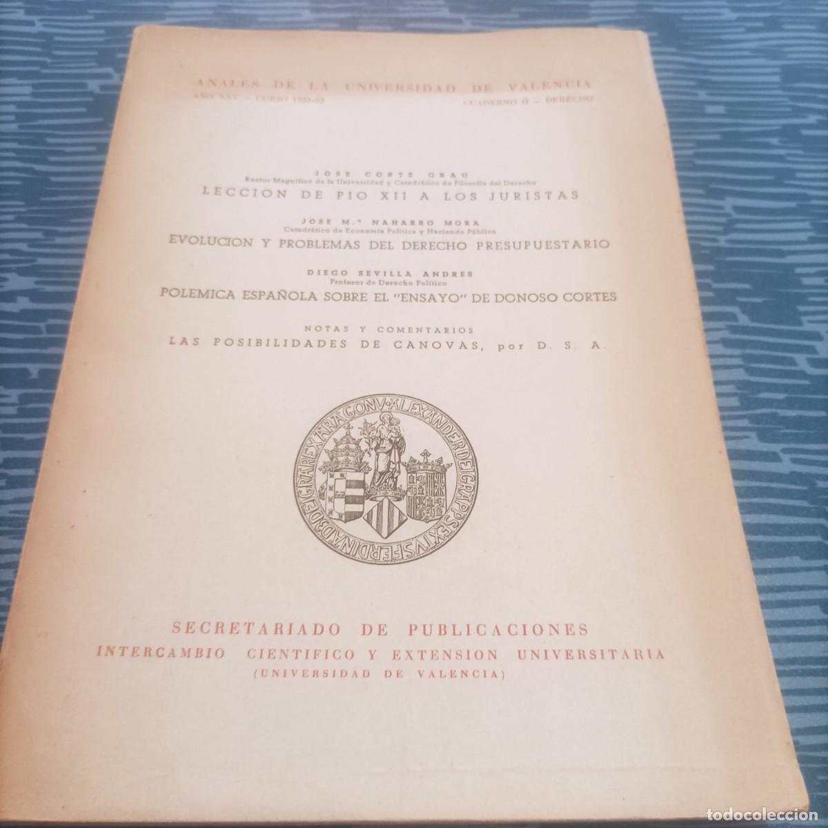 B&uuml;cher: ANALES DE LA UNIVERSIDAD DE VALENCIA,A&Ntilde;O XXV, CURSO 1951-52, CUADERNO II DERECHO,135 PAG.