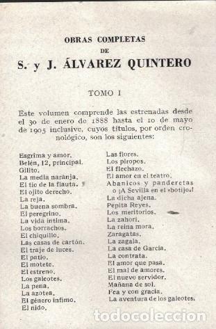 Libros: OBRAS COMPLETAS. Tomo I (de 7) - &Aacute;lvarez Quintero. S. y J., - Foto 3