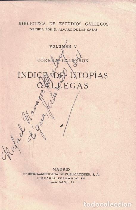 Libros: &Iacute;NDICE DE UTOP&Iacute;AS GALLEGAS. - Calder&oacute;n. Correa, - Foto 1