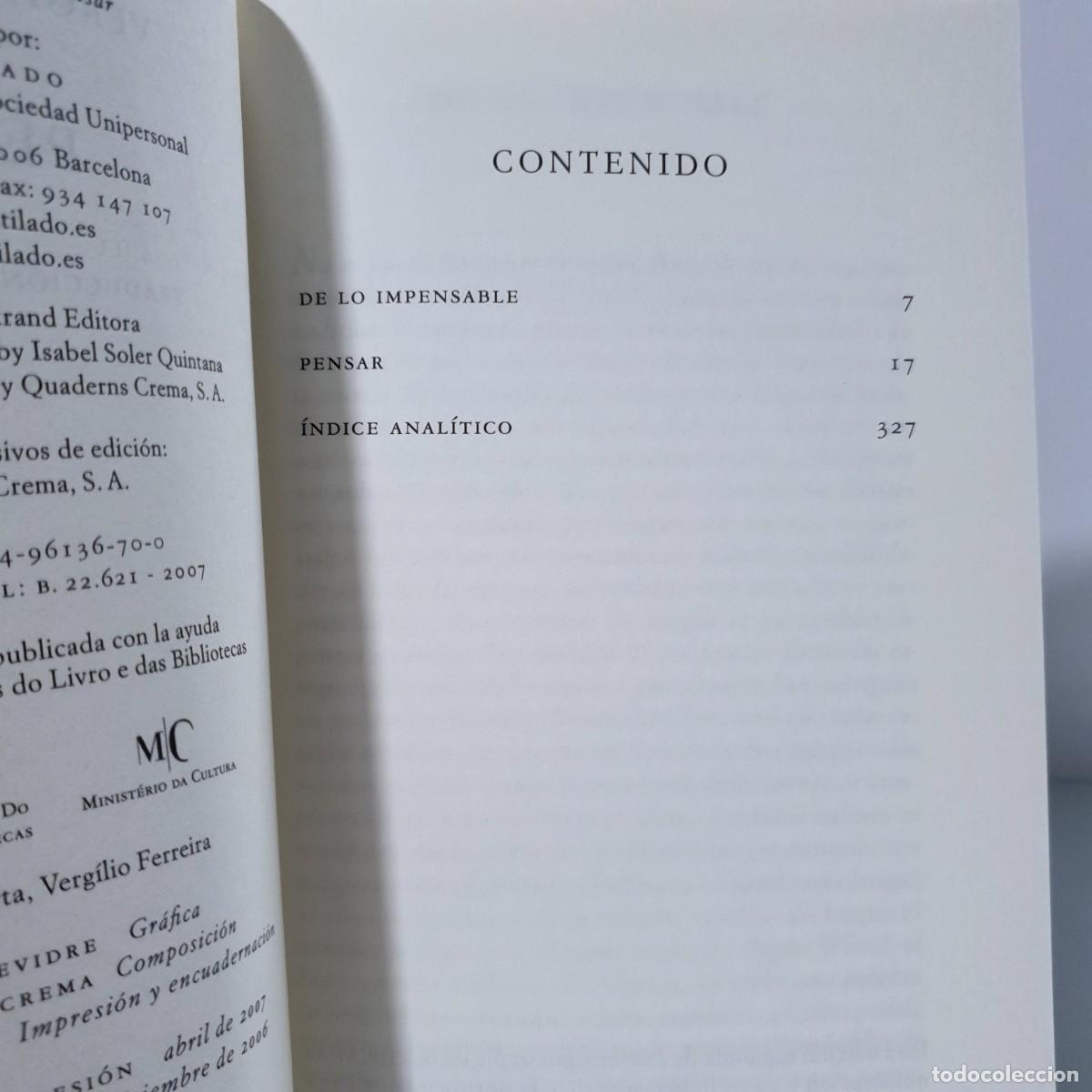 Libros: PENSAR - Verg&iacute;lio Ferreira - Acantilado - Foto 7