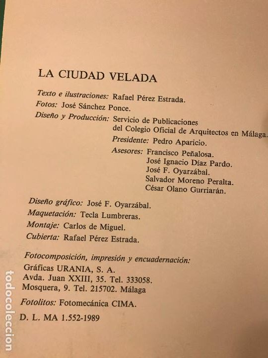 Libros: La ciudad velada. Rafael P&eacute;rez Estrada. M&aacute;laga 1989 - Foto 3