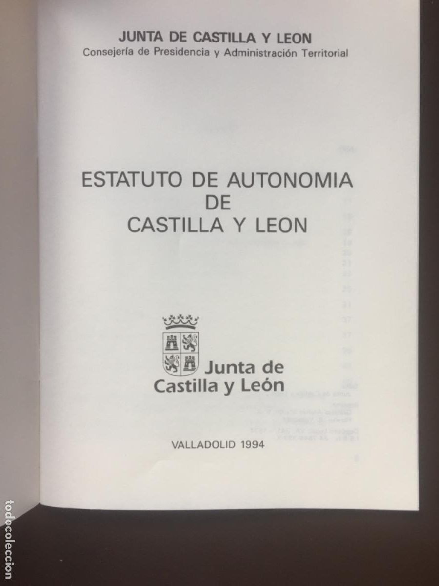 Libros: ESTATUTO DE AUTONOM&Iacute;A DE CASTILLA Y LE&Oacute;N JUNTA DE CASTILLA Y LE&Oacute;N 1994 - Foto 2