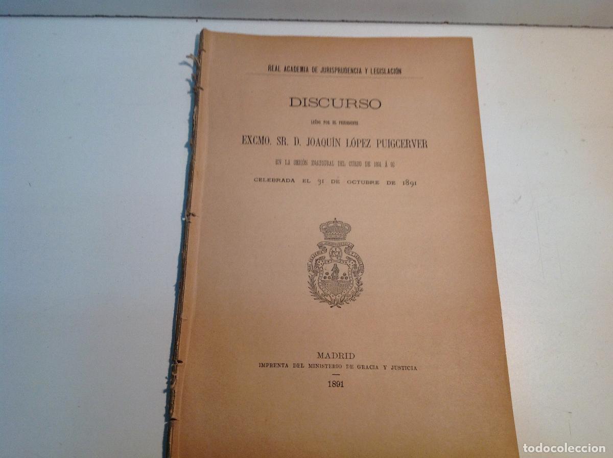 Libros: DISCURSO LOPEZ PUIGCERVER JOAQUIN 1891 - Foto 1