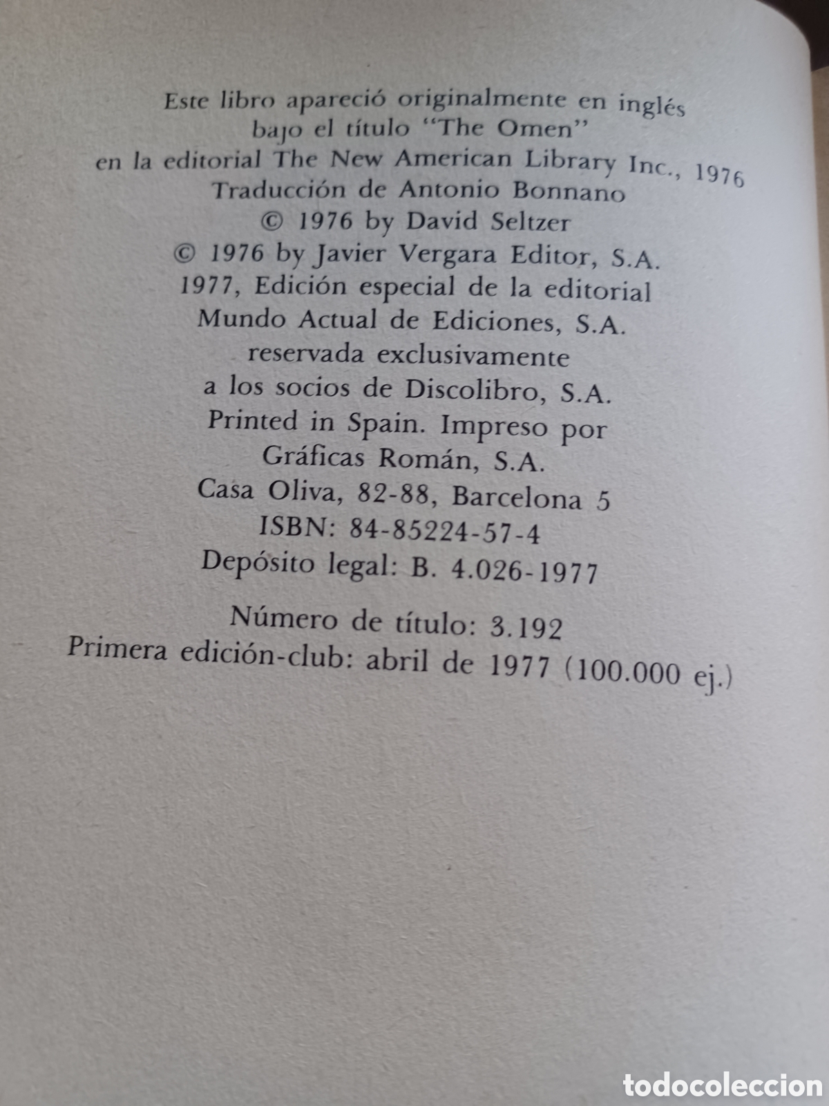 Libros: Barybook 202. La profec&iacute;a David seltzer mundo actual de ediciones - Foto 3
