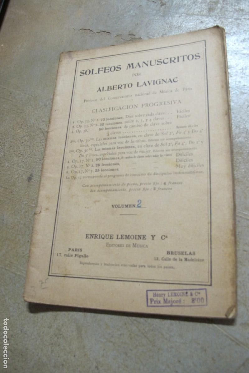 Libros: SOLFEOS MANUSCRITOS ALBERTO LAVIGNAC VOLUMEN 2 - Foto 1