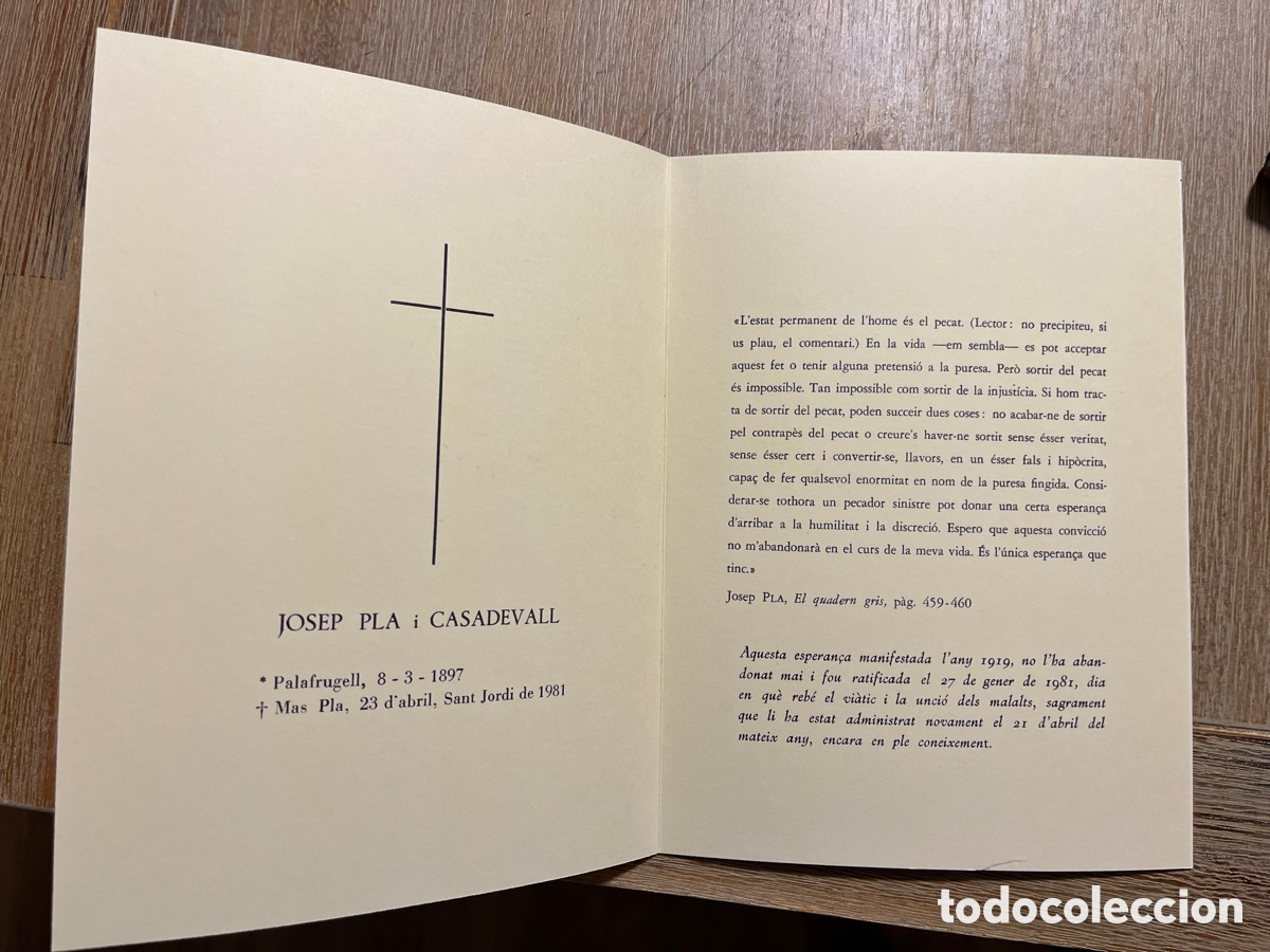 Libros: Recordatorio Funeral Josep Pla - Foto 2