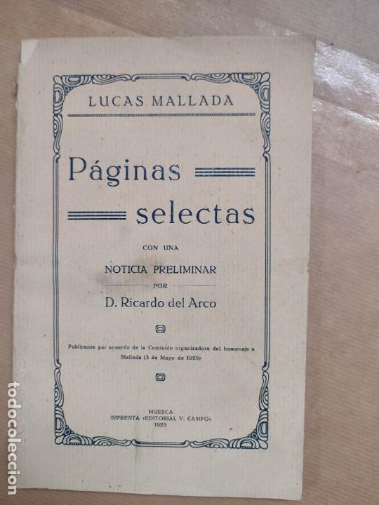 Libros: P&aacute;ginas Selectas. Homenaje de Huesca. - Lucas Mallada. - Foto 1