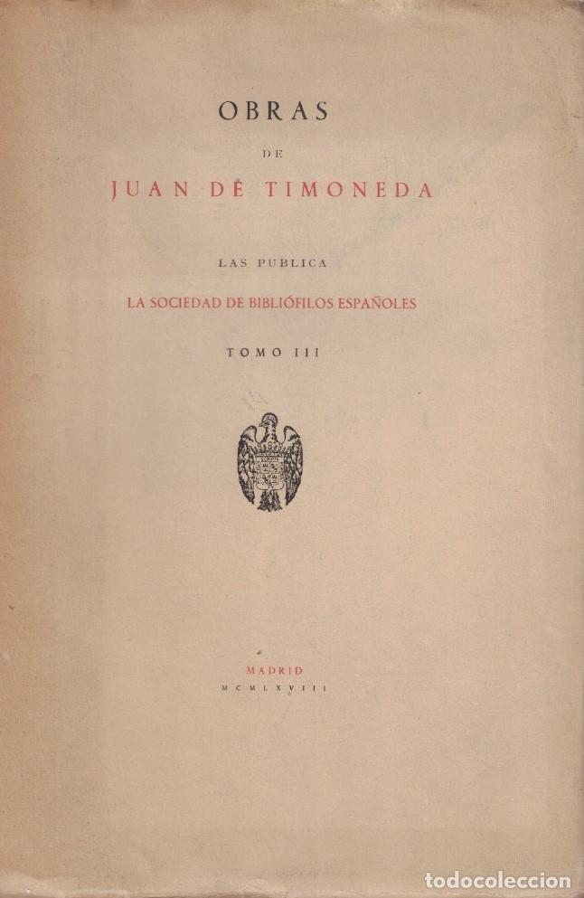 Libros: OBRAS. Tomo III. - Timoneda. Juan de, - Foto 1