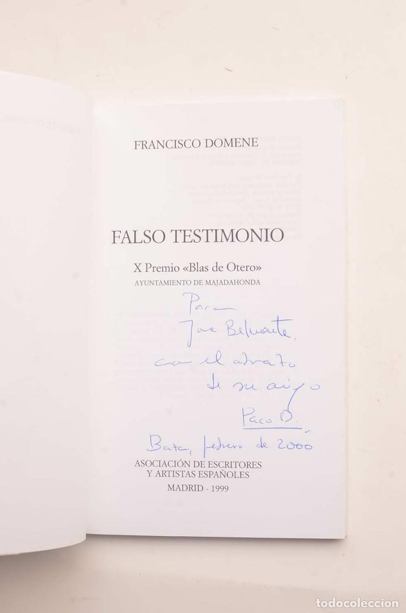 Libros: Falso testimonio - DOMENE, Francisco - Dedicatoria aut&oacute;grafa del autor - Foto 2