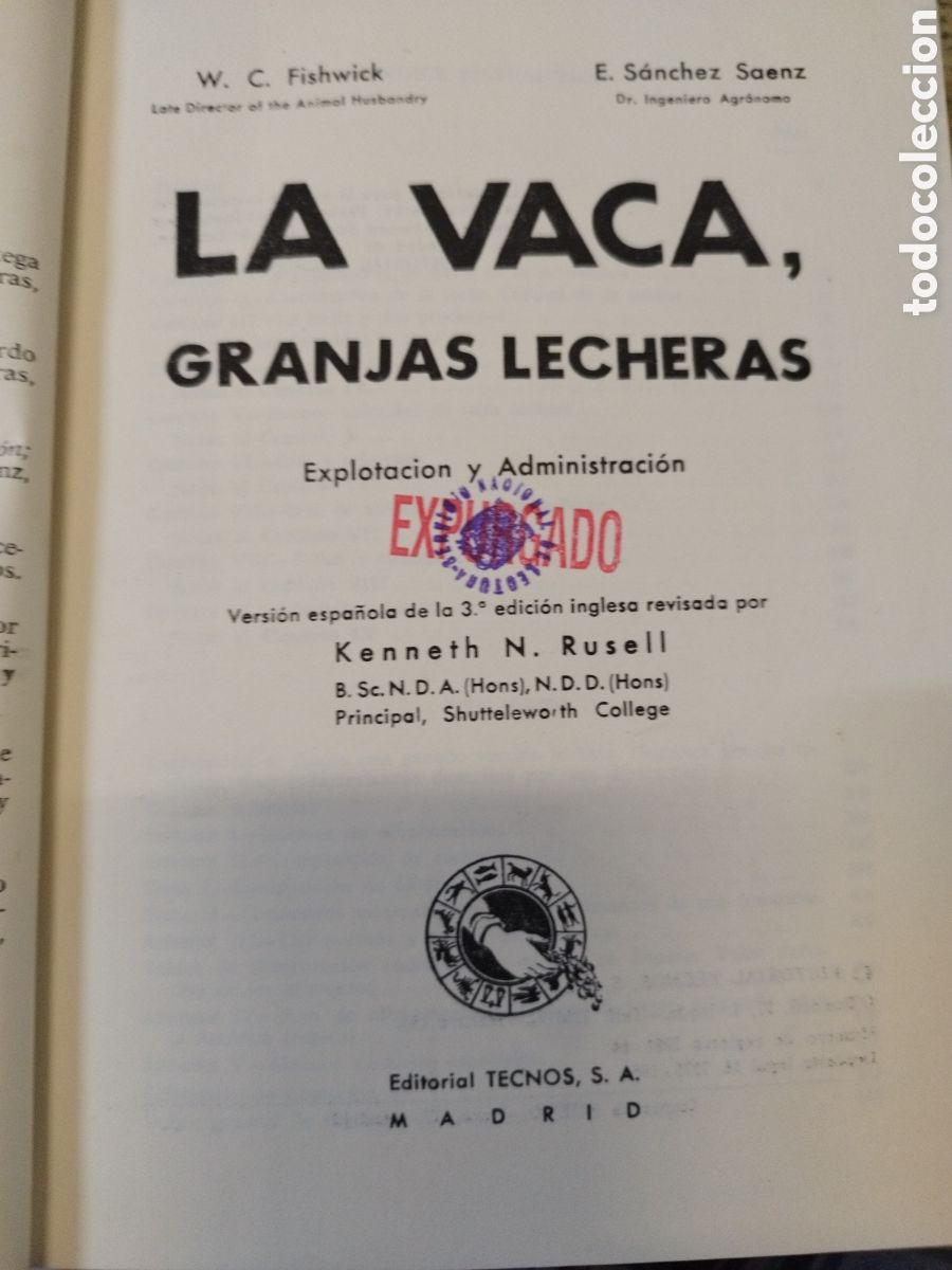 Libros: LA VACA, GRANJAS LECHERAS - FISHWICK,W.C.y SANCHEZ SAENZ,E. - Foto 1