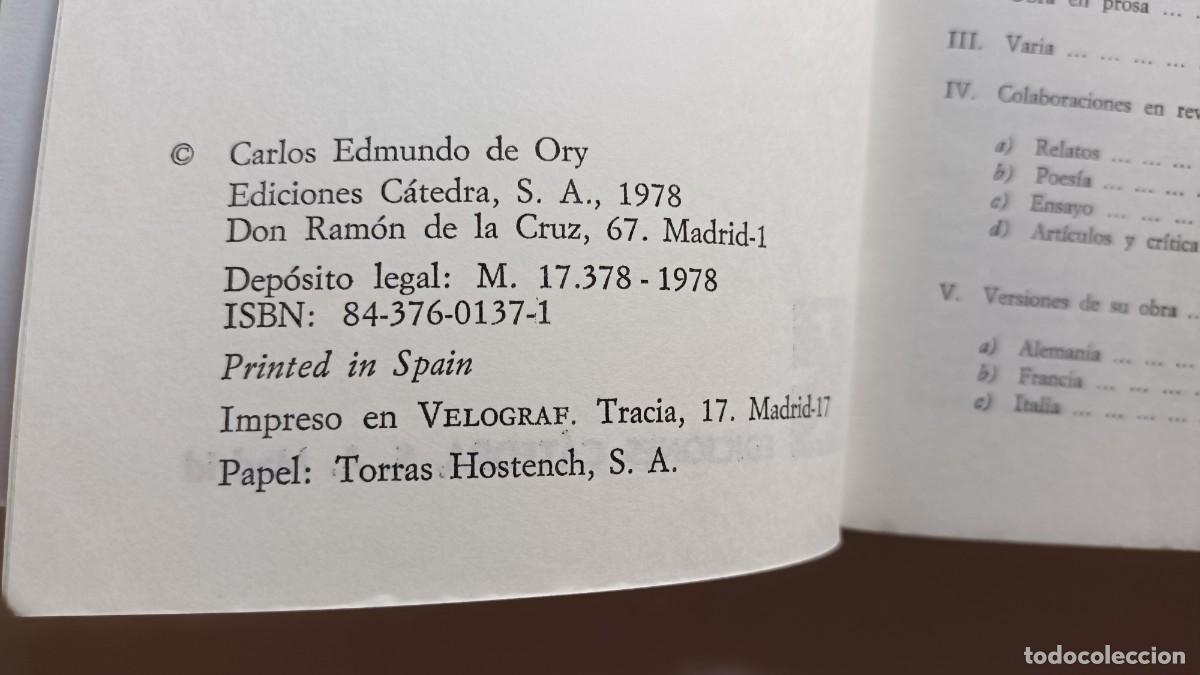 Libros: METANOIA - CARLOS EDMUNDO DE ORY - Ediciones C&aacute;tedra 1978 - Foto 2