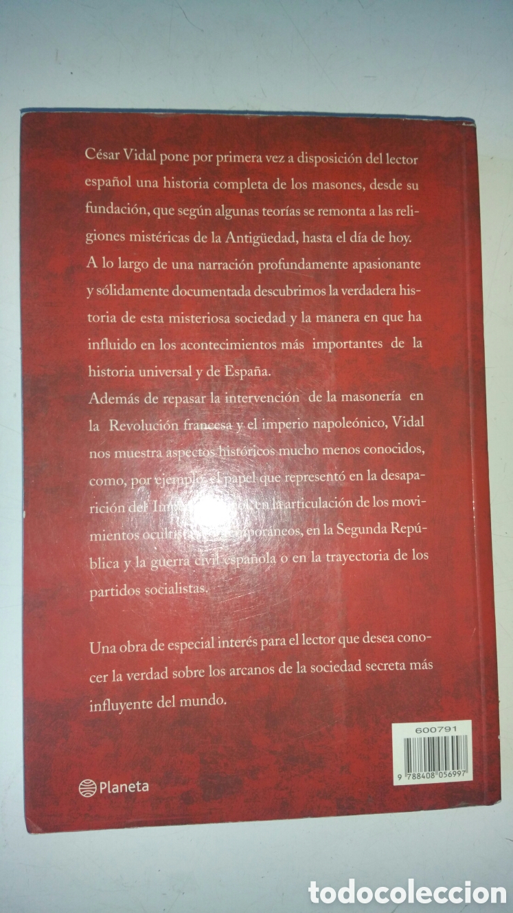 Libros: Los masones. C&eacute;sar Vidal, editorial planeta S. A. , 2005. - Foto 3