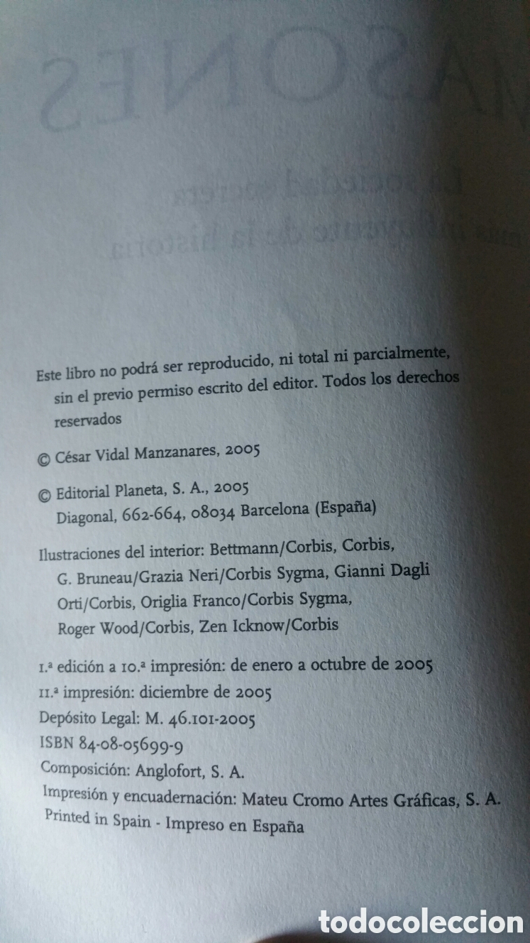 Libros: Los masones. C&eacute;sar Vidal, editorial planeta S. A. , 2005. - Foto 6