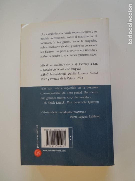 Libros: CORAZ&Oacute;N TAN BLANCO - JAVIER MAR&Iacute;AS - SUMA DE LETRAS 2000. - Foto 2