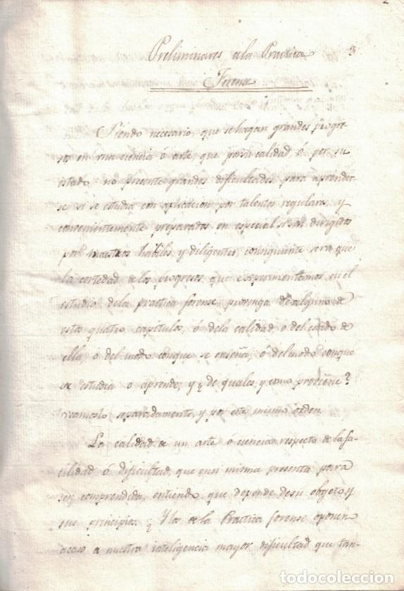 Libros: Manuscrito. ELEMENTOS DE LA PR&Aacute;CTICA FORENSE, PRECEDIDA DE UN DISCURSO PRELIMINAR, EN QUE SE ESPONE - Foto 2