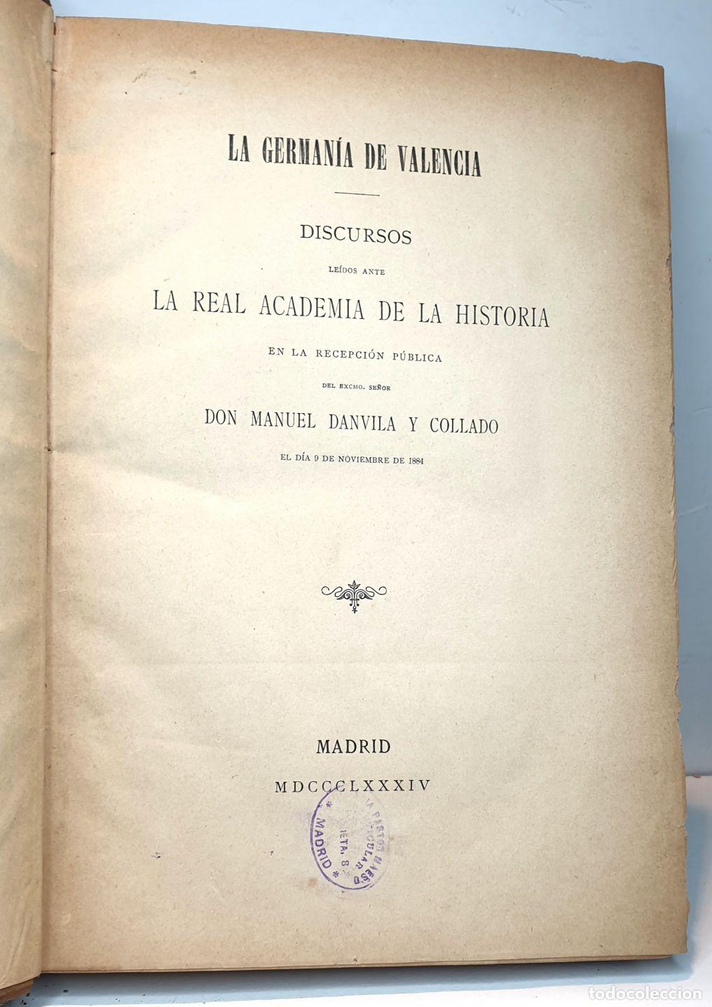 Libros: LA GERMAN&Iacute;A DE VALENCIA. - DANVILA Y COLLADO, Manuel. - Foto 2